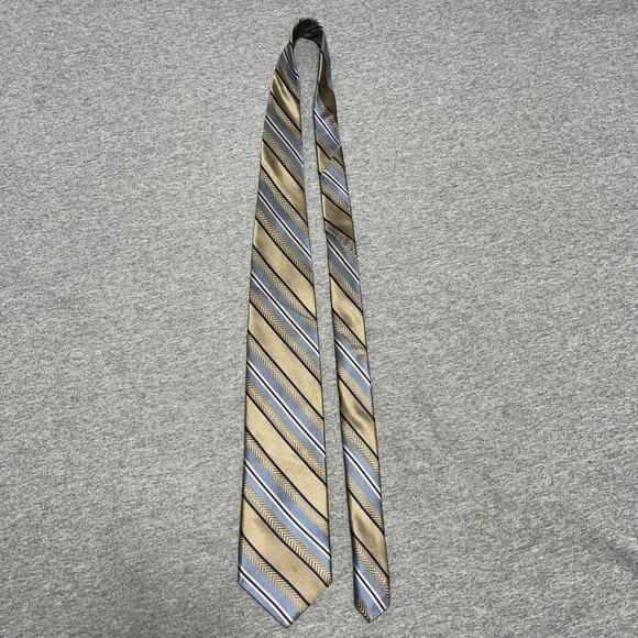 Paul Dione Men's 100% Silk Neck Tie Repp Stripe 3.5"-60" Beige/Blue Classic - Picture 4 of 5